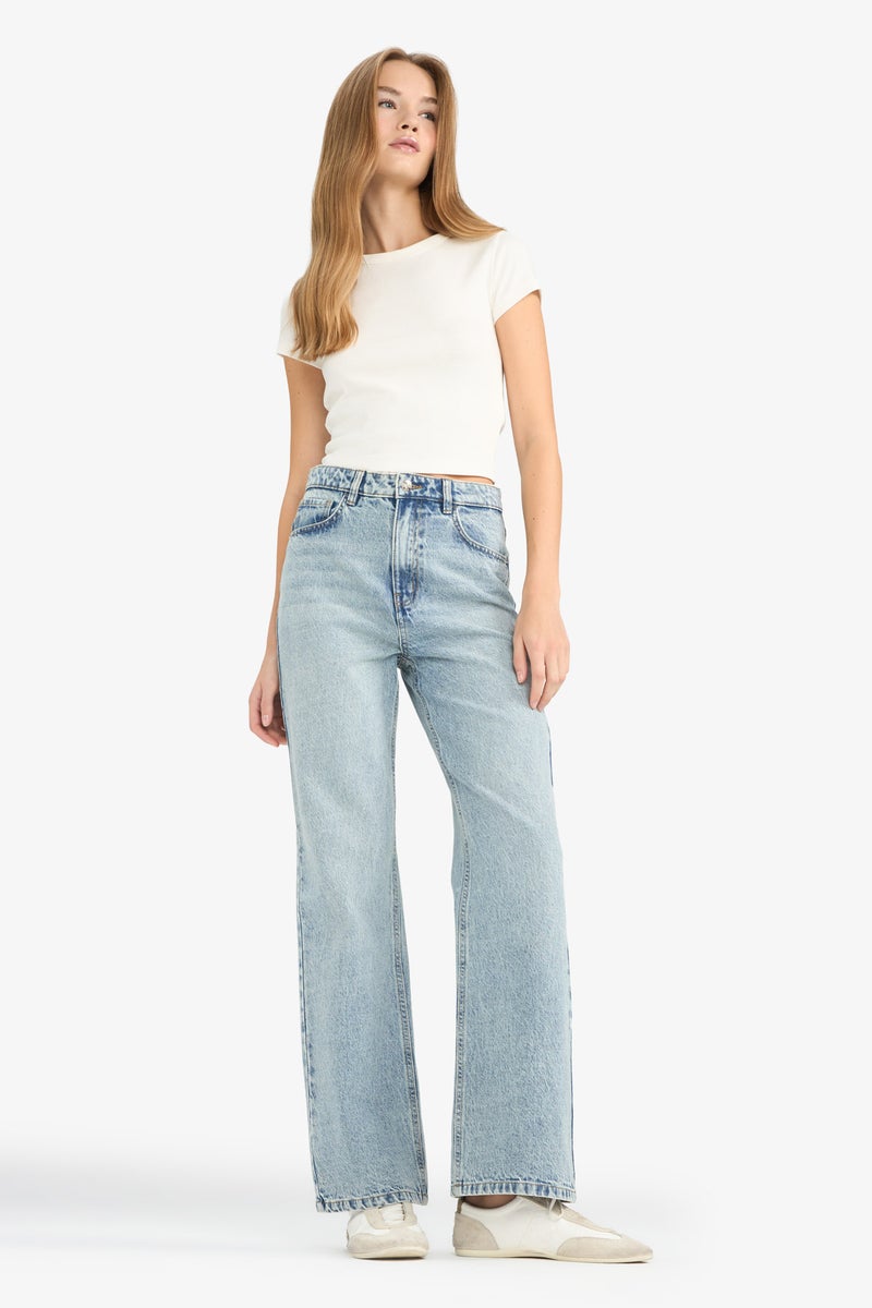 DeFacto Blue Woman Regular Hem Denim High Waist 90's Trousers Casual - Image 4
